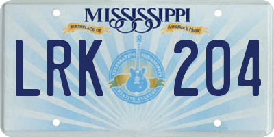 MS license plate LRK204