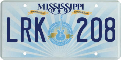 MS license plate LRK208