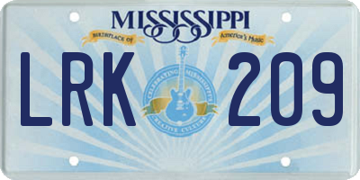 MS license plate LRK209