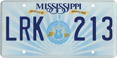 MS license plate LRK213