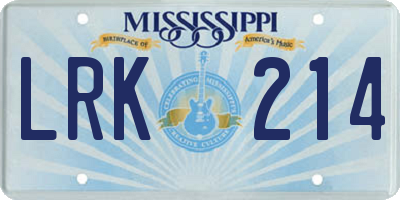 MS license plate LRK214