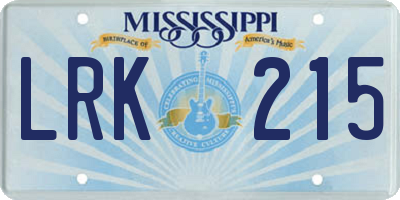 MS license plate LRK215