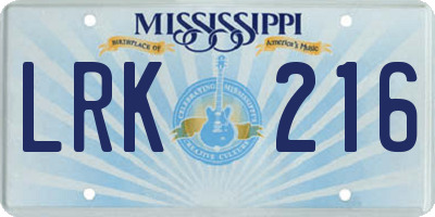 MS license plate LRK216