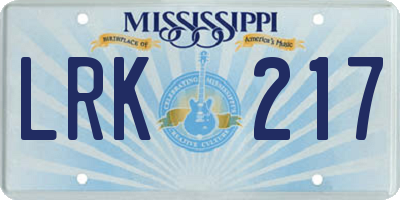 MS license plate LRK217