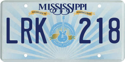MS license plate LRK218