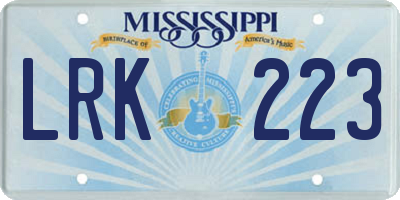 MS license plate LRK223