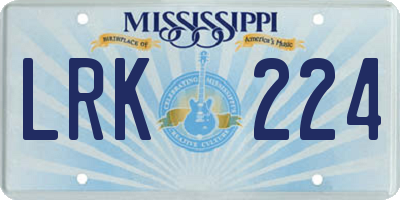 MS license plate LRK224