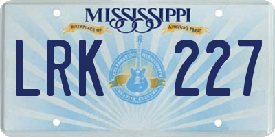 MS license plate LRK227