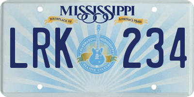 MS license plate LRK234