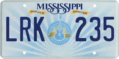 MS license plate LRK235