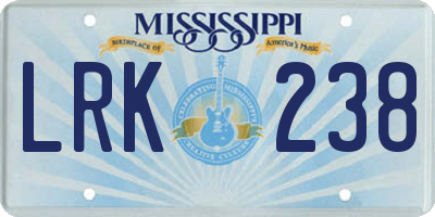 MS license plate LRK238