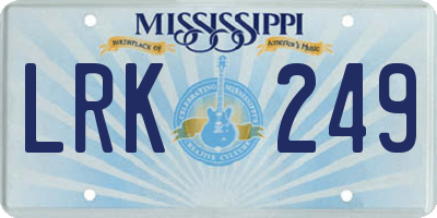 MS license plate LRK249