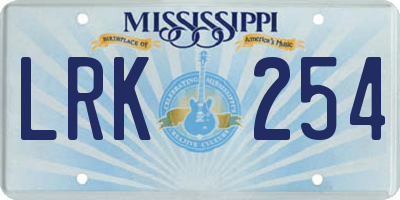 MS license plate LRK254