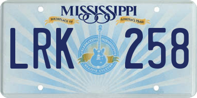 MS license plate LRK258