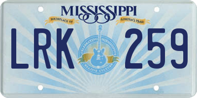 MS license plate LRK259