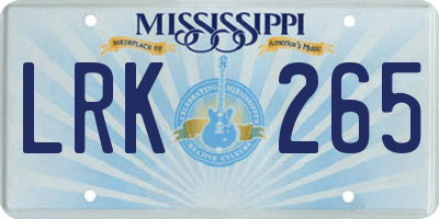 MS license plate LRK265