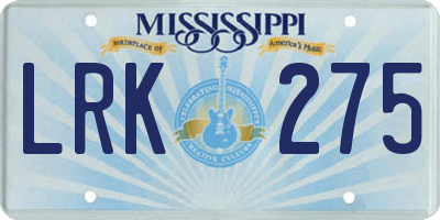 MS license plate LRK275