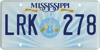 MS license plate LRK278