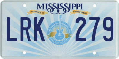 MS license plate LRK279