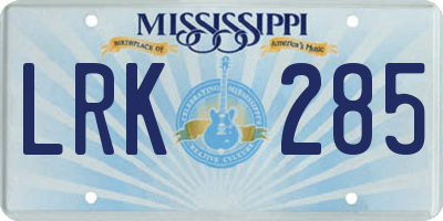 MS license plate LRK285