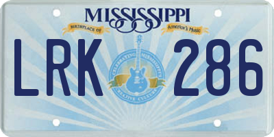 MS license plate LRK286