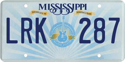 MS license plate LRK287