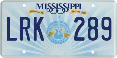 MS license plate LRK289