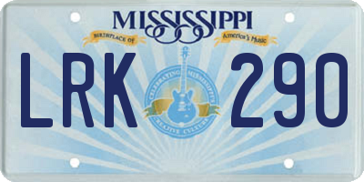 MS license plate LRK290