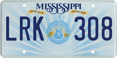 MS license plate LRK308