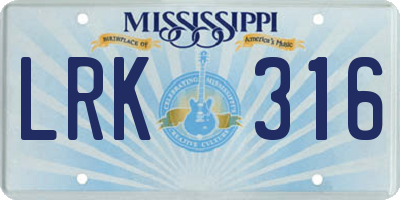 MS license plate LRK316