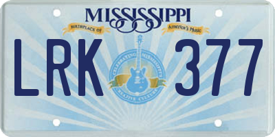 MS license plate LRK377