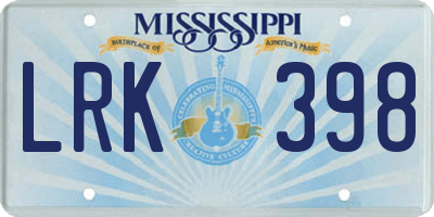 MS license plate LRK398
