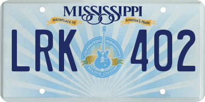 MS license plate LRK402