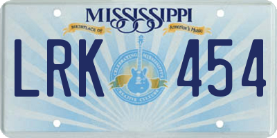 MS license plate LRK454