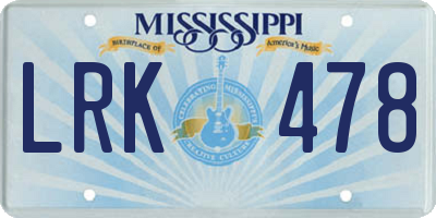 MS license plate LRK478