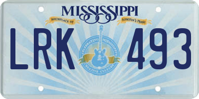 MS license plate LRK493