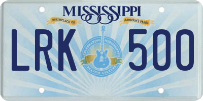 MS license plate LRK500