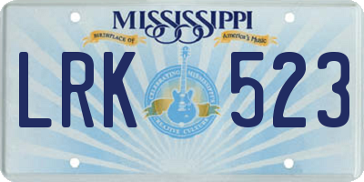 MS license plate LRK523
