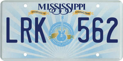MS license plate LRK562