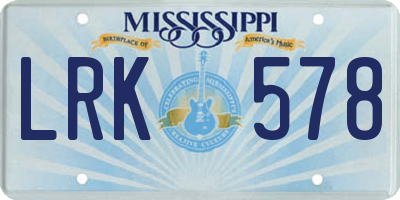 MS license plate LRK578