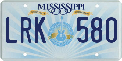 MS license plate LRK580