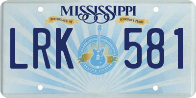 MS license plate LRK581
