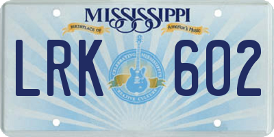 MS license plate LRK602