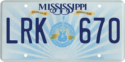 MS license plate LRK670