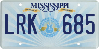 MS license plate LRK685
