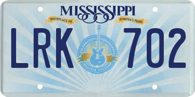 MS license plate LRK702