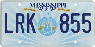 MS license plate LRK855