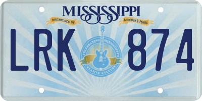 MS license plate LRK874