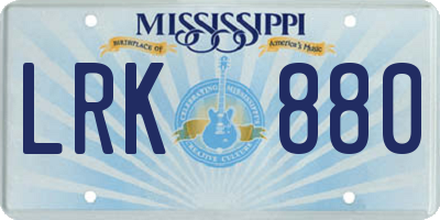 MS license plate LRK880