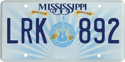 MS license plate LRK892